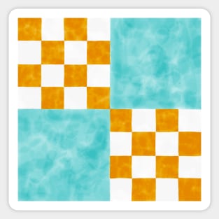 Orange and Teal Quilt Patch Watercolor Block Sticker